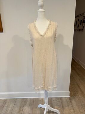 LA MIEL Cream Fringe-Trim V-Neck Midi Dress